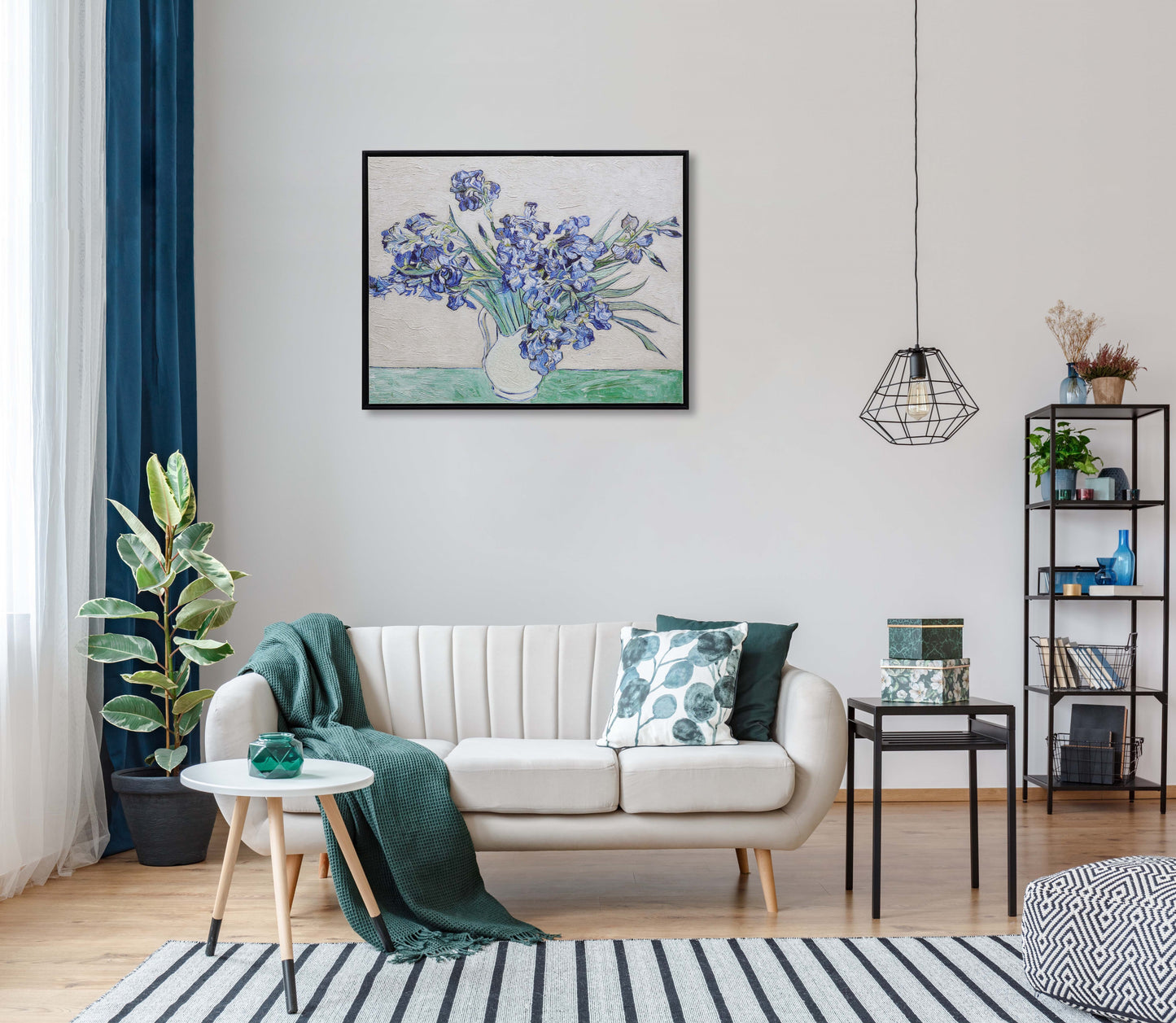 Blue Irises in White Vase