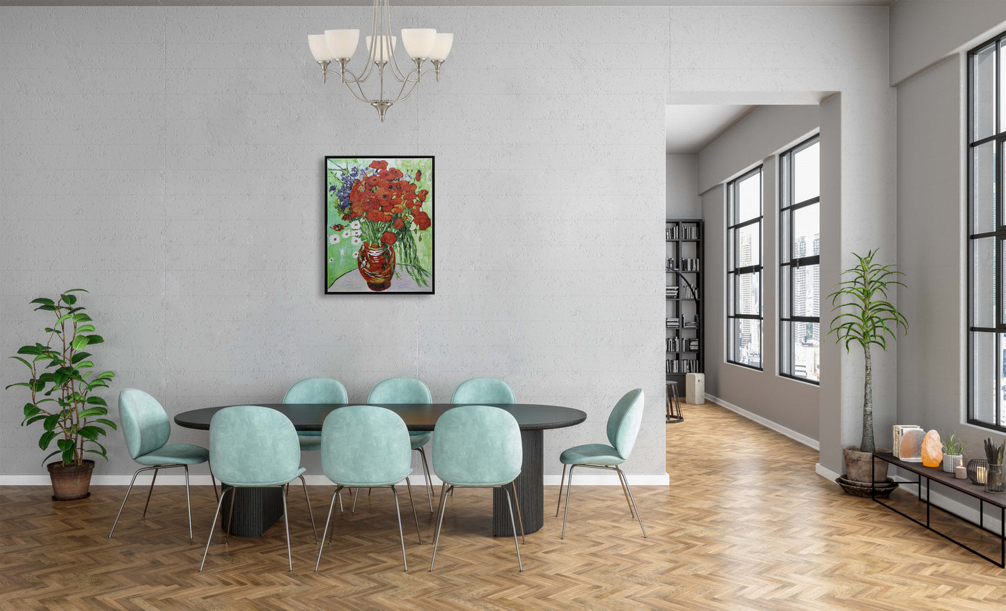 Vase with Red Poppies and Daisies