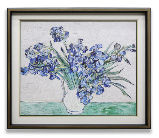 Blue Irises in White Vase