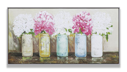 White Pink Hydrangeas in Mason Jars