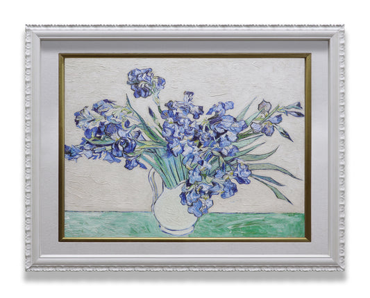 Blue Irises in White Vase