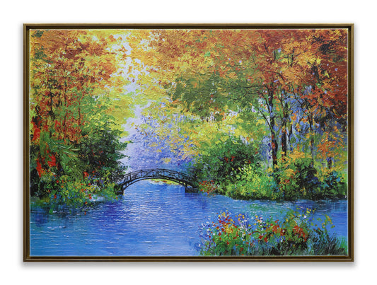 Bridge at the Fall Autumn Forest