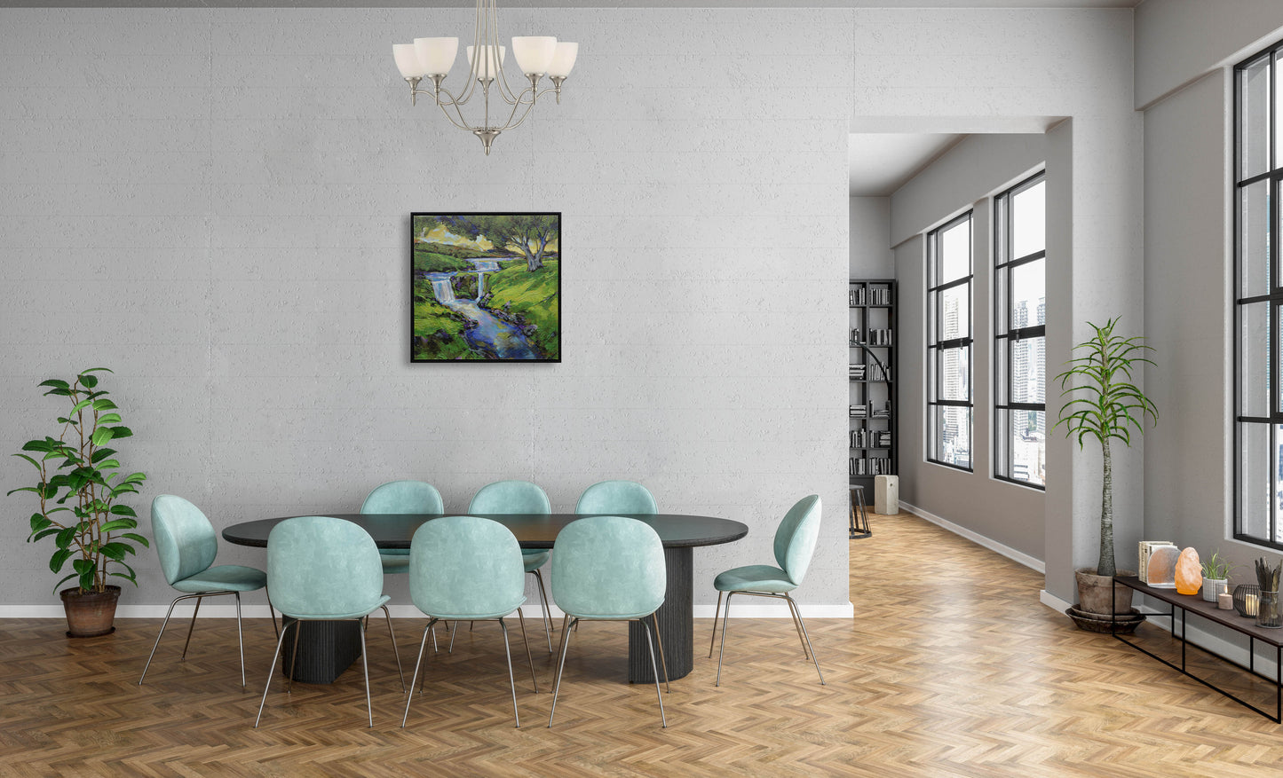 Waterfall Flowing Into River